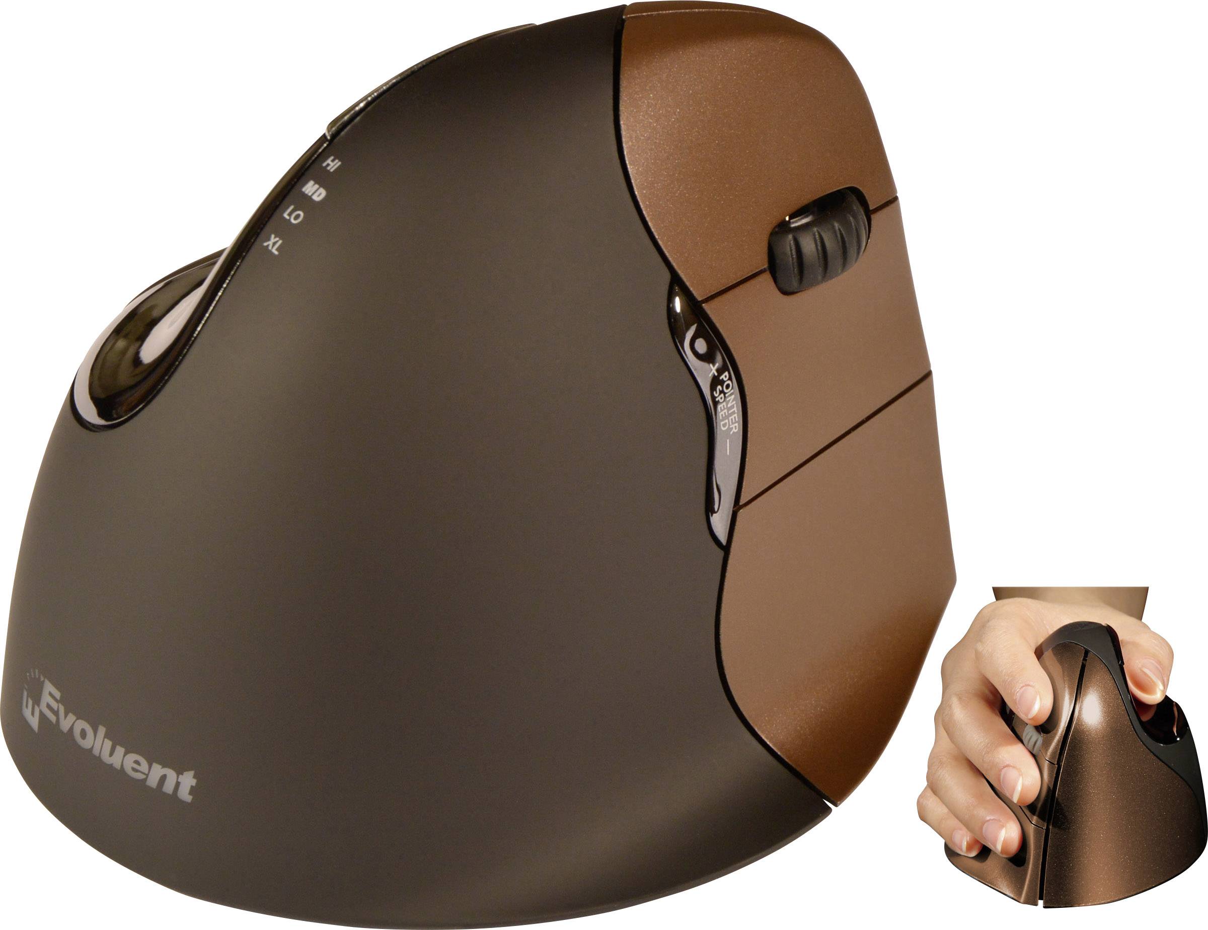 Evoluent VerticalMouse4 VM4SW Small Kabellose ergonomische Maus Funk Optisch Braun 6 Tasten 2800 dp