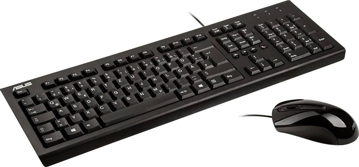 Asus U2000 USB Tastatur, Maus-Set Deutsch, QWERTZ, Windows® Schwarz