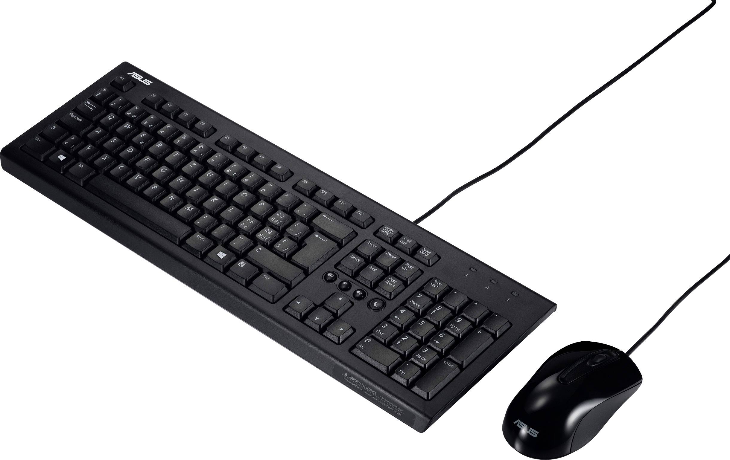 Asus U2000 USB Tastatur, Maus-Set Deutsch, QWERTZ, Windows® Schwarz