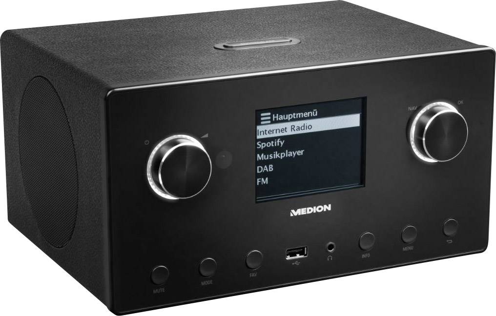 Medion P85096 (MD87516) Internet Tischradio Bluetooth®, AUX, DAB+, Internetradio, UKW, WLAN Spotify, Multiroom-fähig Schwarz