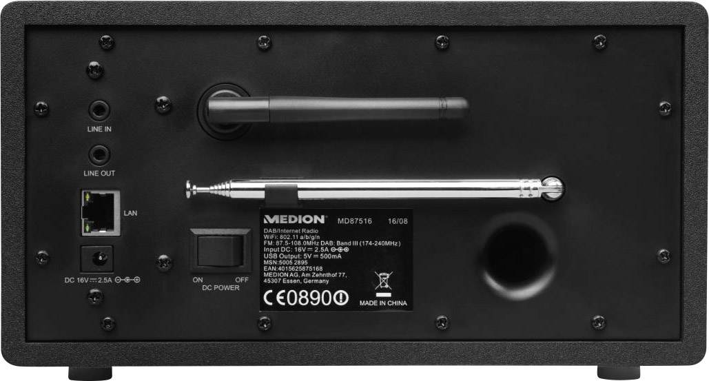 Medion P85096 (MD87516) Internet Tischradio Bluetooth®, AUX, DAB+, Internetradio, UKW, WLAN Spotify, Multiroom-fähig Schwarz