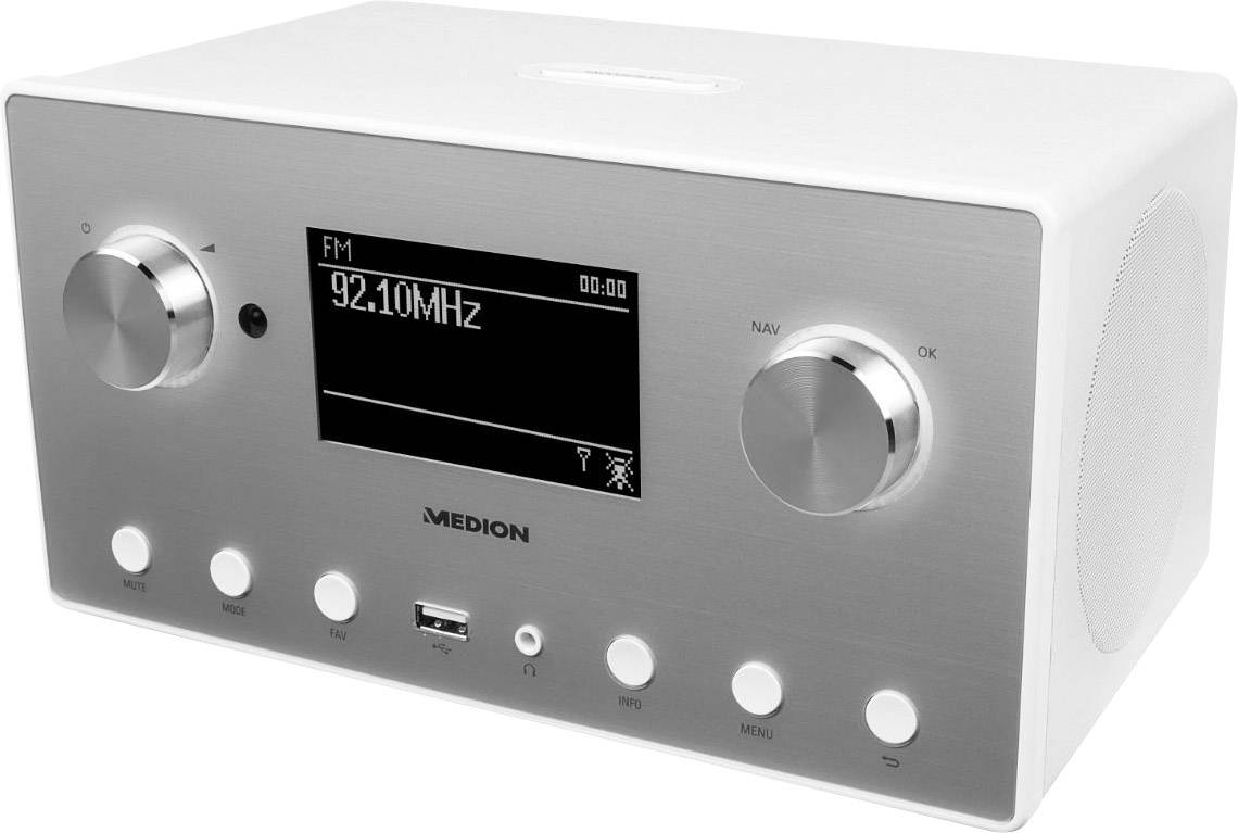 Medion P85080 (MD87523) Internet Tischradio DAB+, UKW AUX, Bluetooth®, Internetradio, USB, WLAN Multiroom-fähig, Spotify Weiß