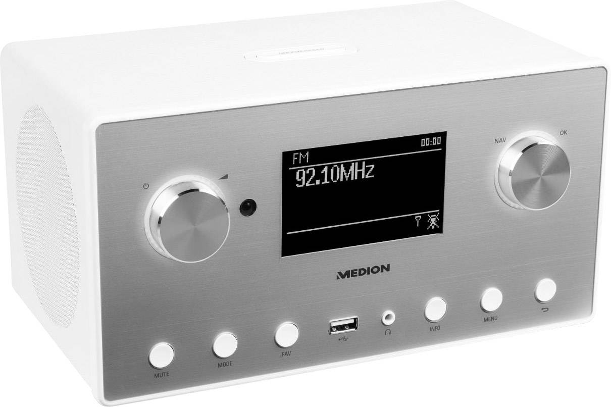 Medion P85080 (MD87523) Internet Tischradio DAB+, UKW AUX, Bluetooth®, Internetradio, USB, WLAN Multiroom-fähig, Spotify Weiß