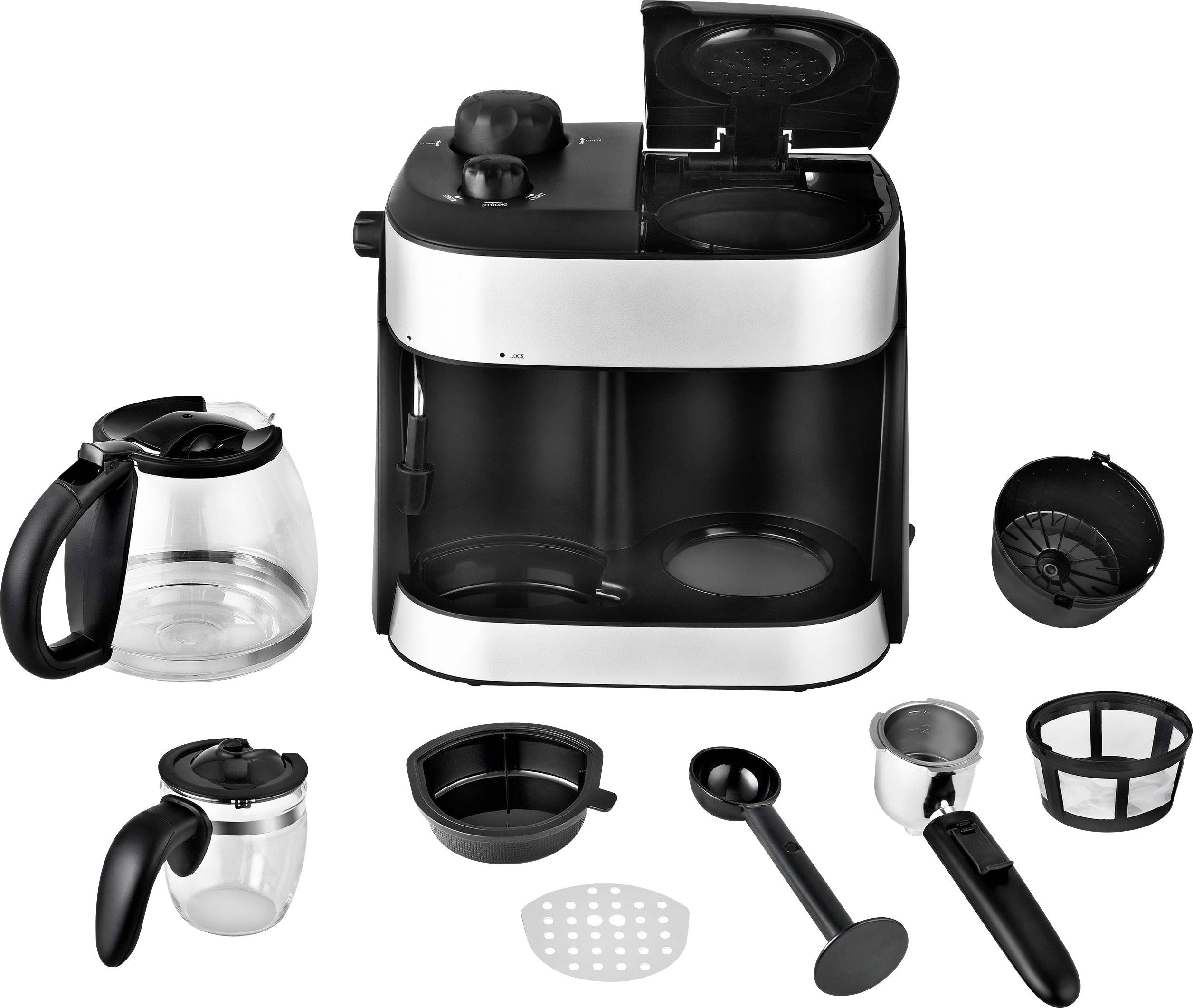 TKG Team Kalorik TKG EXP 1001 C Doppel-Kaffeemaschine Schwarz Fassungsvermögen Tassen=10 Glaskanne, mit Druckbrühsystem, mit