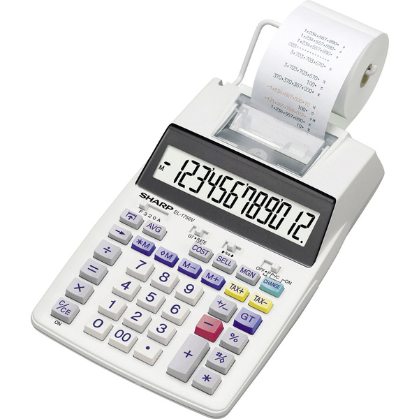 Sharp EL-1750V Calculatrice imprimante blanc Ecran: 12 à pile(s), sur secteur (en option) (l x H x P) 230 x 52 x 230 mm
