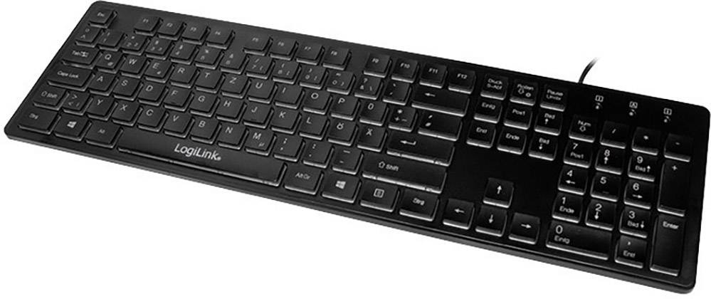LogiLink ID0138 USB Tastatur Deutsch, QWERTZ Schwarz Beleuchtet