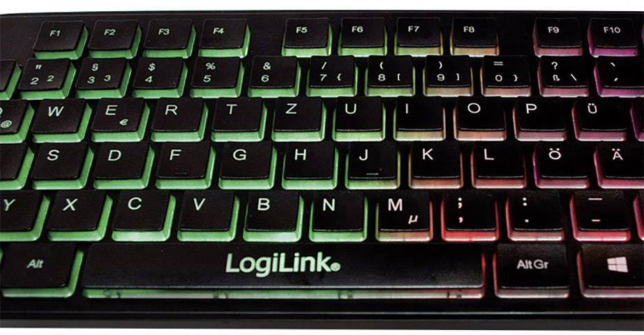 LogiLink ID0138 USB Tastatur Deutsch, QWERTZ Schwarz Beleuchtet