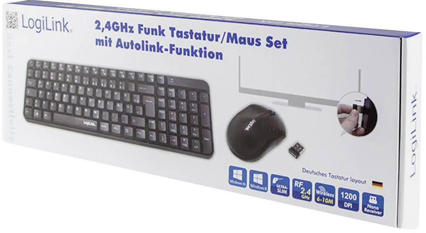 LogiLink ID0119 Funk Tastatur, Maus-Set Deutsch, QWERTZ, Windows® Schwarz