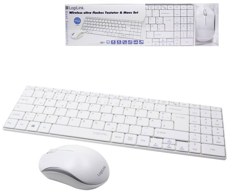 LogiLink ID0109 Funk Tastatur, Maus-Set Deutsch, QWERTZ Weiß