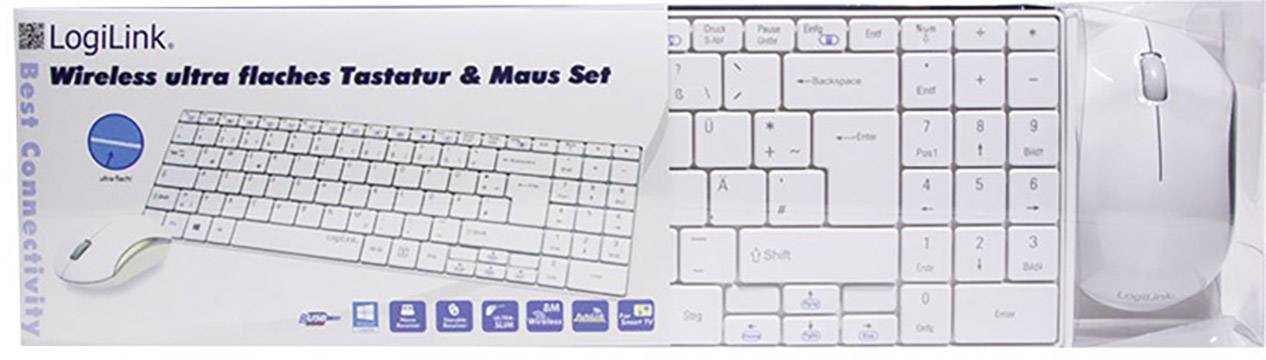 LogiLink ID0109 Funk Tastatur, Maus-Set Deutsch, QWERTZ Weiß