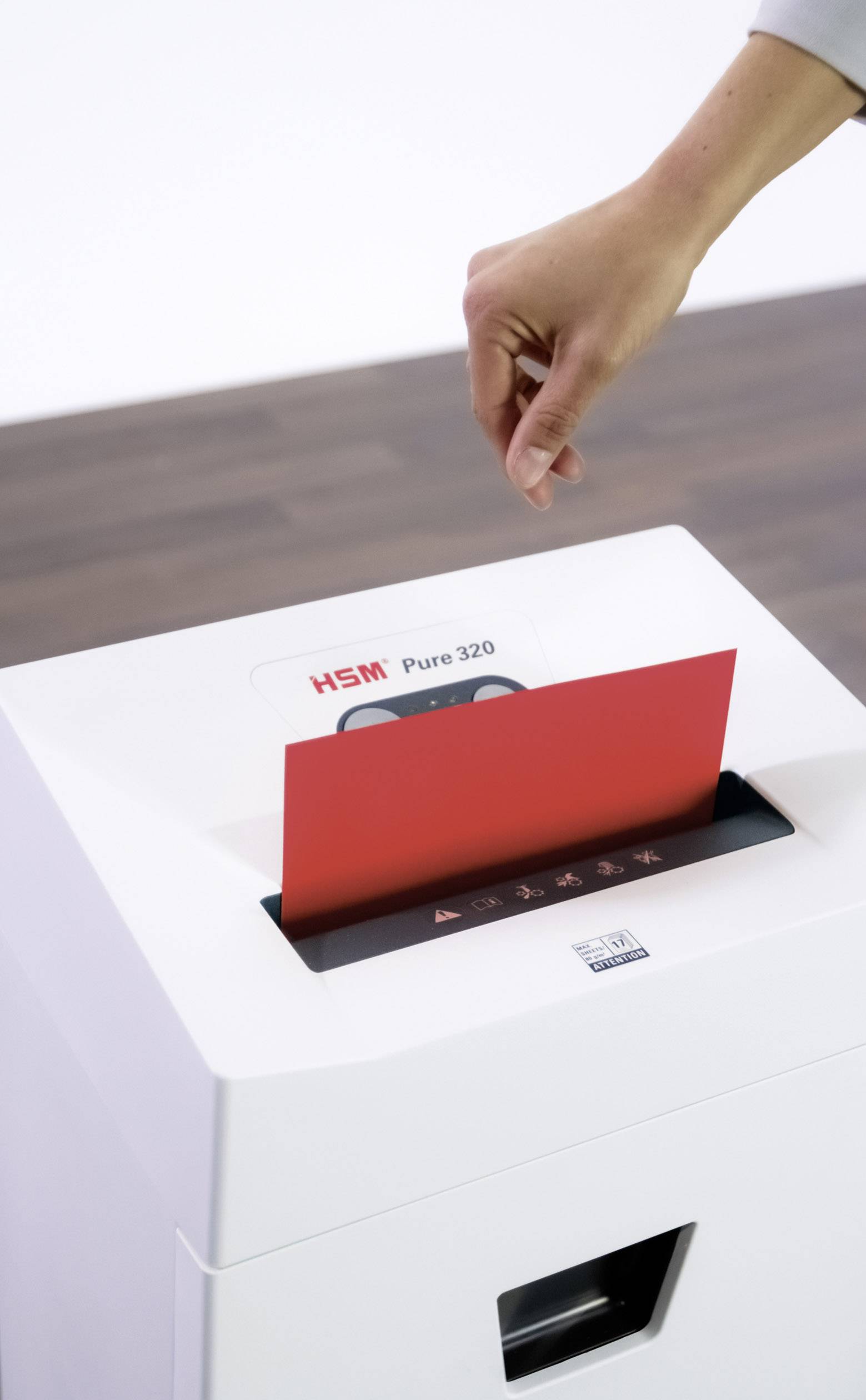 HSM Pure 320 Aktenvernichter 8 Partikelschnitt 3.9 x 30 mm 25 l Vernichtet auch Heftklammern, Kreditkarte, Büroklammern