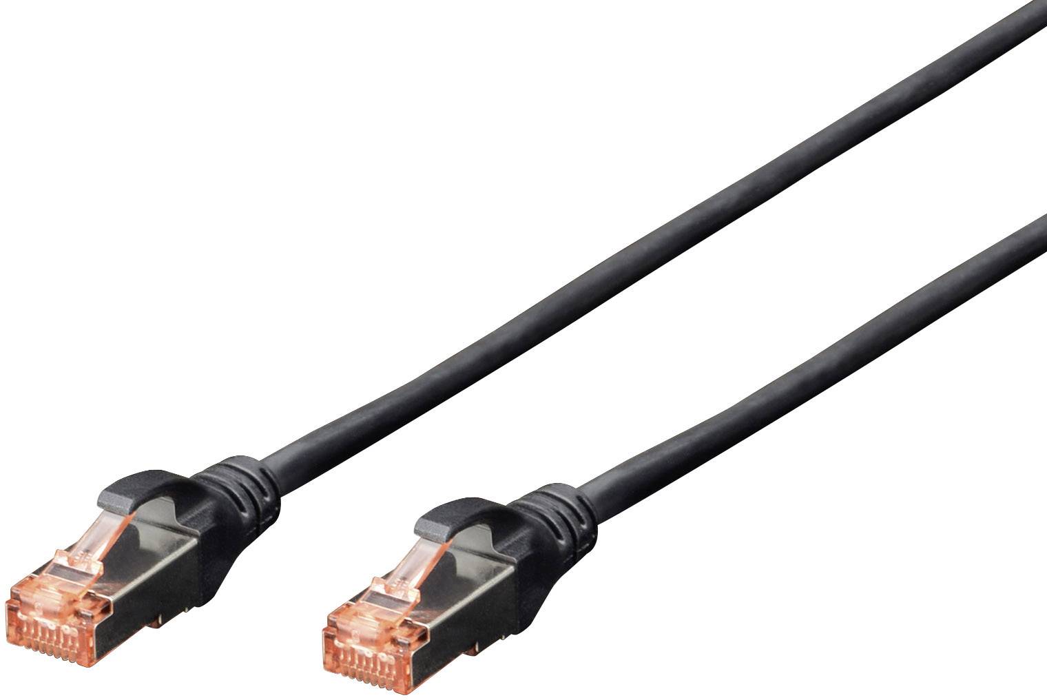 Schwarzes Ethernet-Kabel mit zwei RJ45-Steckern, verwendet für Netzwerkverbindungen.