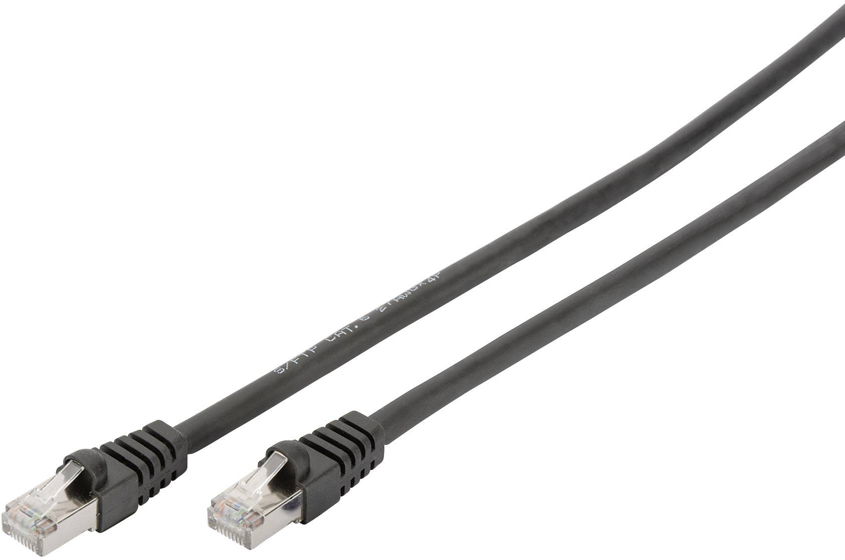Schwarzes Ethernet-Kabel mit zwei RJ45-Steckern auf weißem Hintergrund
