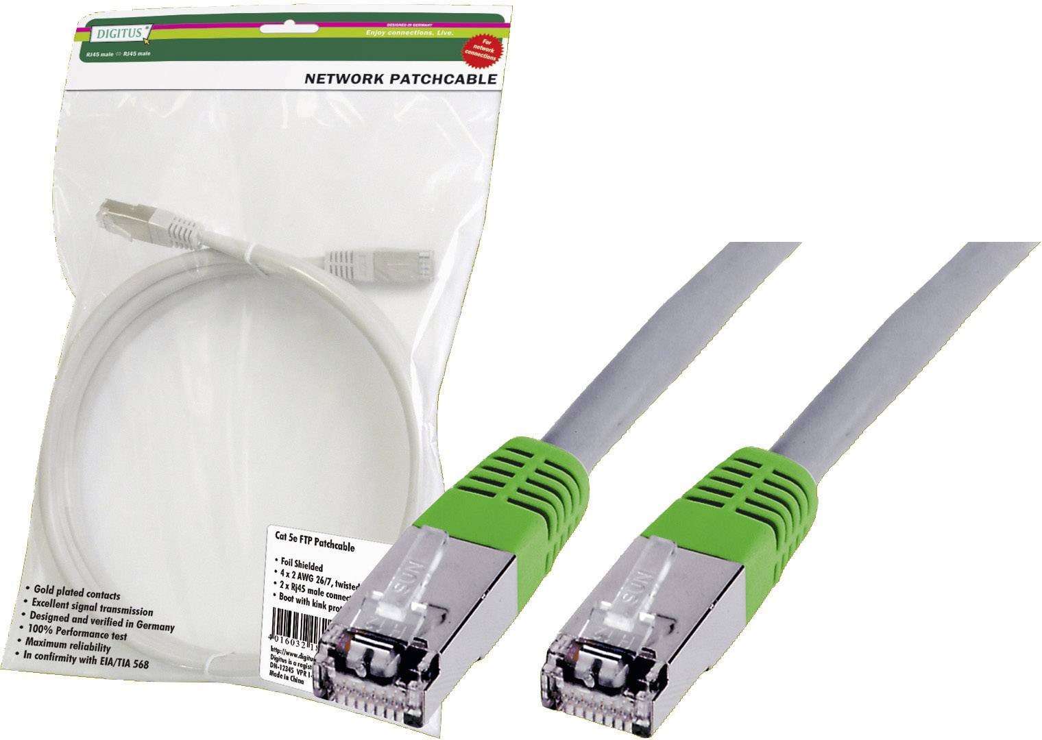 Digitus RJ45 (gekreuzt) Netzwerk Anschlusskabel CAT 5e F/UTP 1.00 m Grau verdrillte Paare