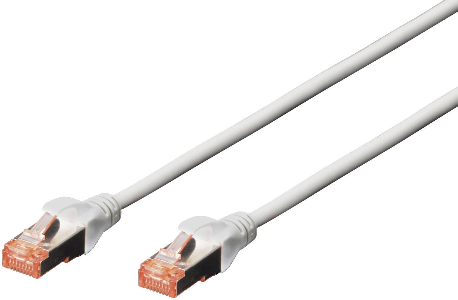 Zwei weiße Ethernet-Kabel mit orangefarbenen RJ45-Steckern, die für Netzwerkverbindungen verwendet werden.