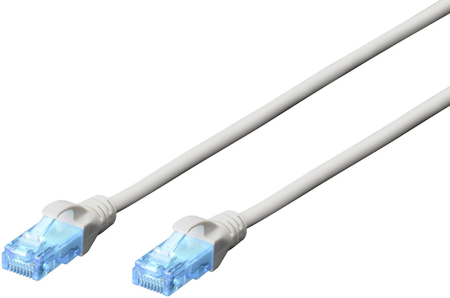 Ein weißes Ethernet-Kabel mit blauen Steckern an beiden Enden, geeignet für Netzwerkanwendungen und internetfähige Geräte.