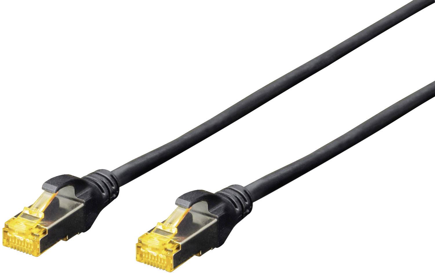 Zwei schwarze Ethernet-Kabel mit gelben Steckern für Netzwerkverbindungen.