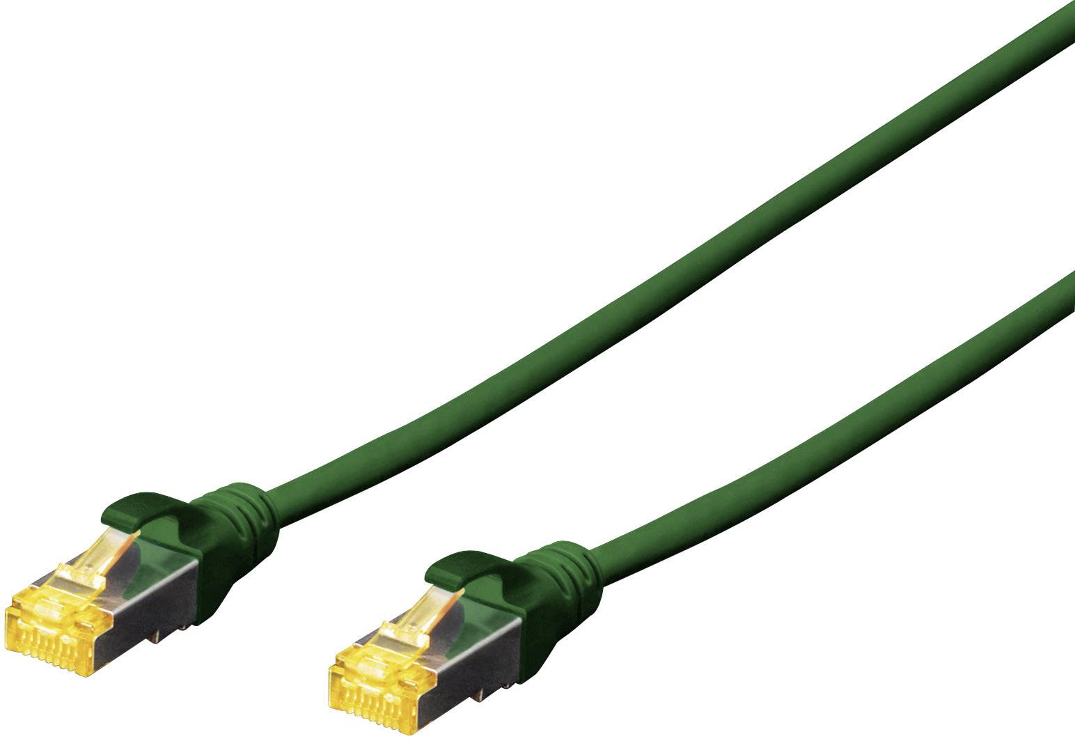 Grünes Ethernet-Kabel mit zwei RJ45-Steckern an beiden Enden, verwendet zur Netzwerkverbindung.
