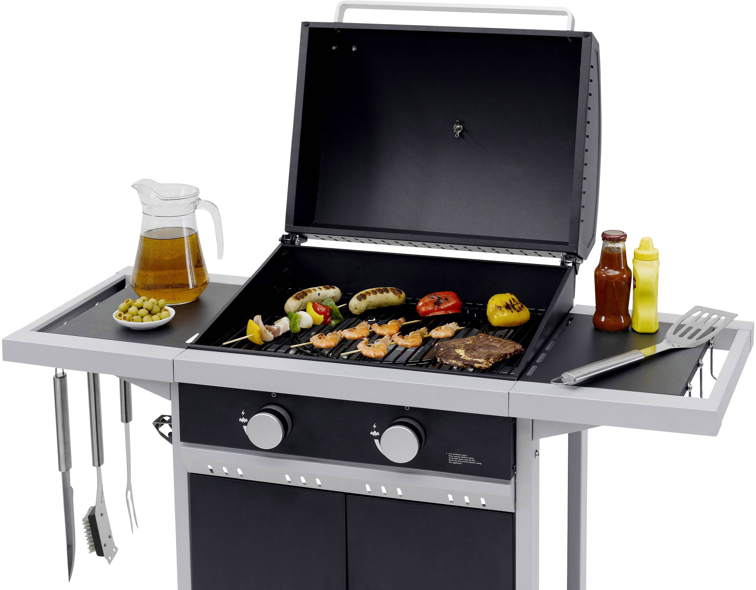tepro Garten Tiverton Grillwagen Gas-Grill 2 Brenner  Schwarz, Silber