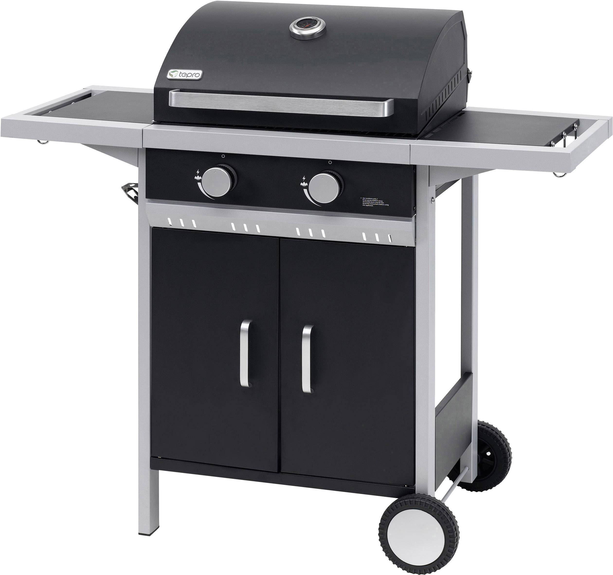 tepro Garten Tiverton Grillwagen Gas-Grill 2 Brenner  Schwarz, Silber