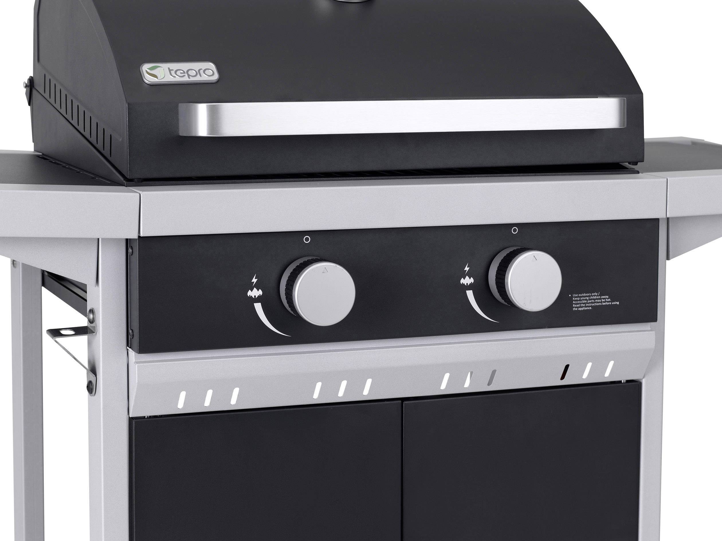 tepro Garten Tiverton Grillwagen Gas-Grill 2 Brenner  Schwarz, Silber