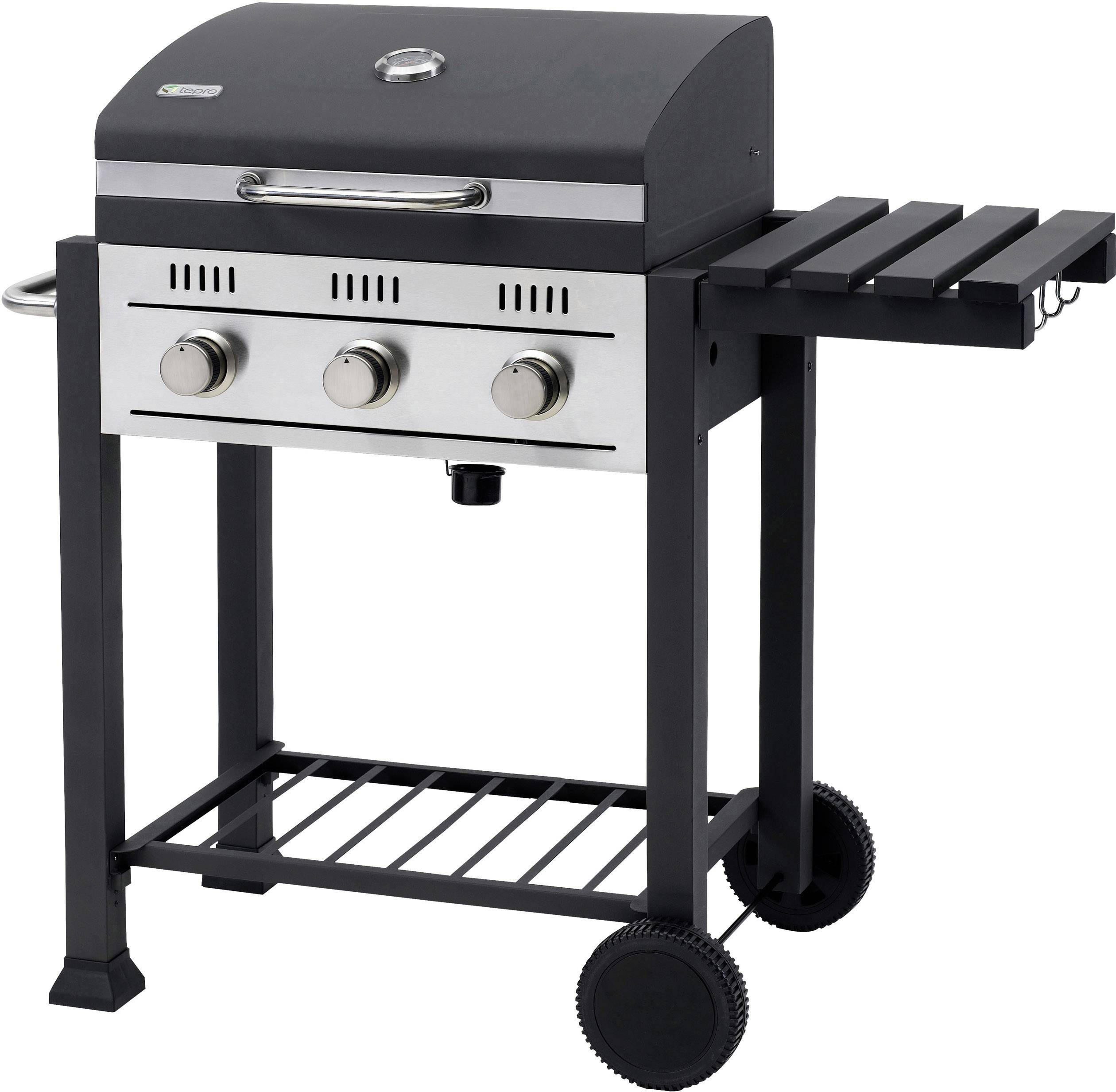 Tepro Garten Toronto Gas Grillwagen Gas-Grill 3 Brenner Schwarz, Silber (matt)