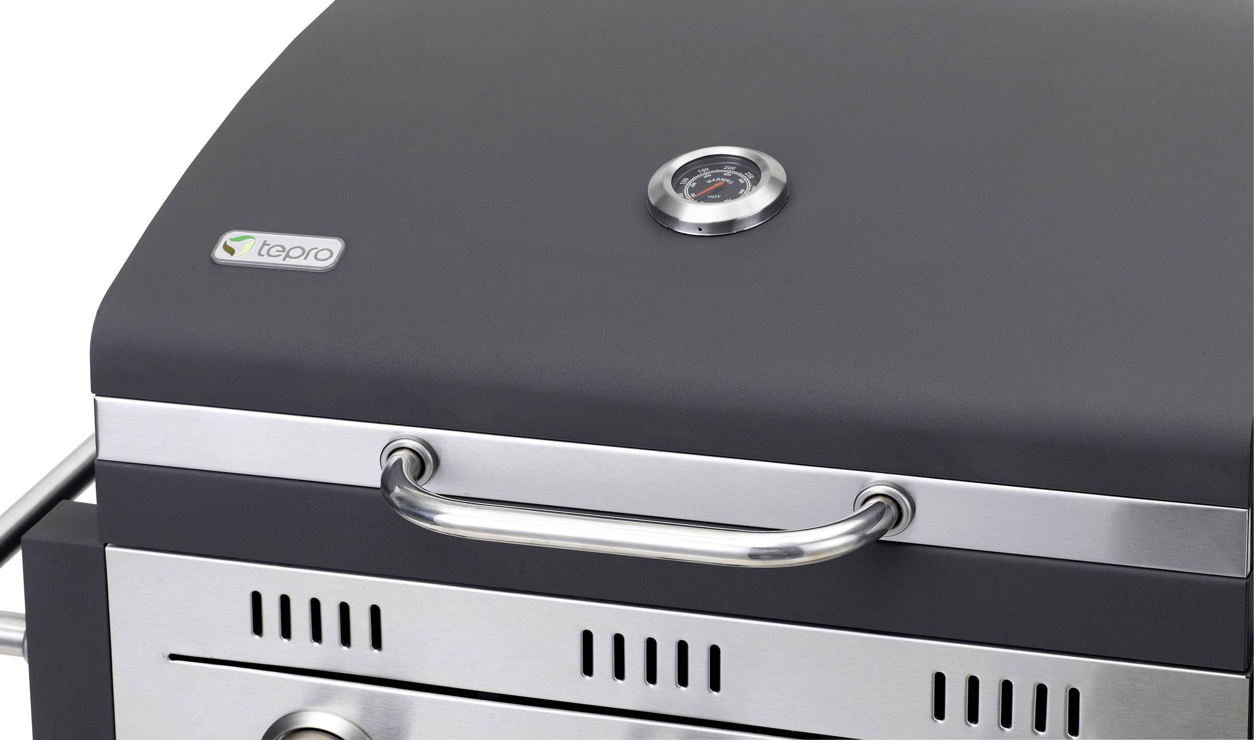 Tepro Garten Toronto Gas Grillwagen Gas-Grill 3 Brenner Schwarz, Silber (matt)