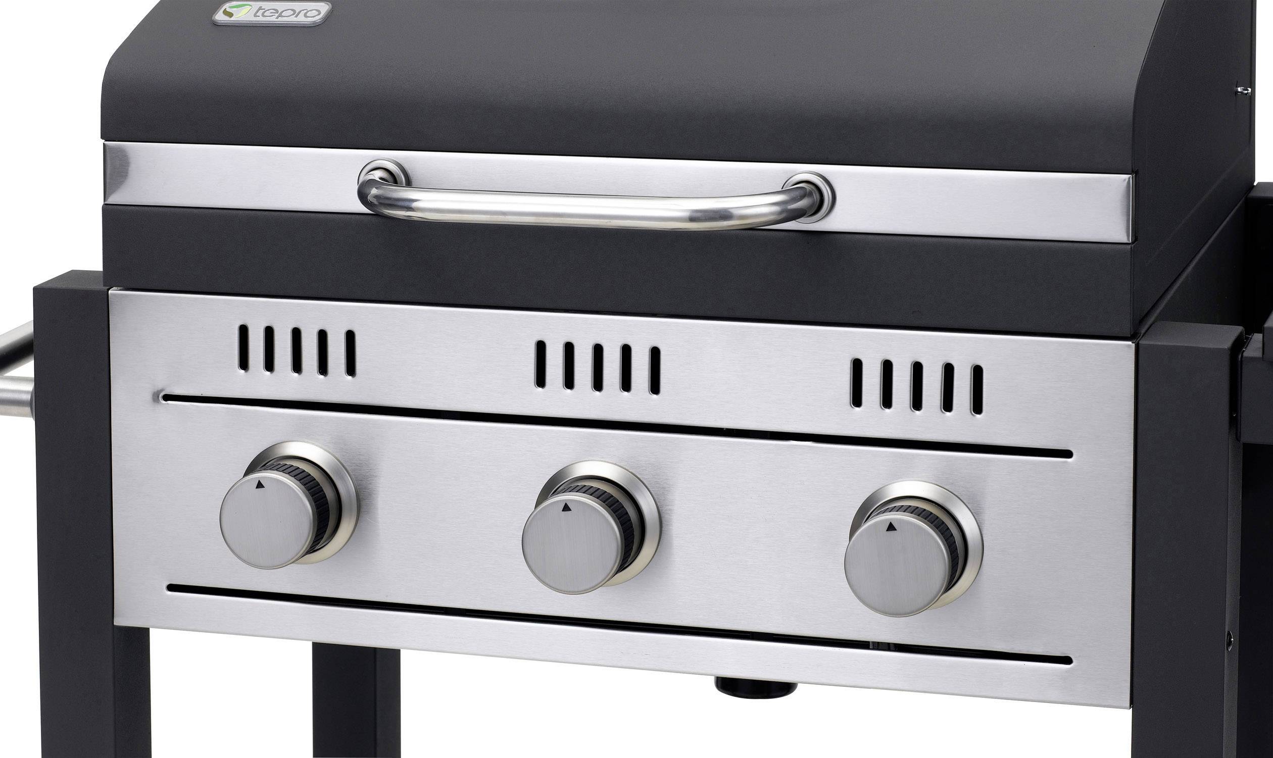 Tepro Garten Toronto Gas Grillwagen Gas-Grill 3 Brenner Schwarz, Silber (matt)