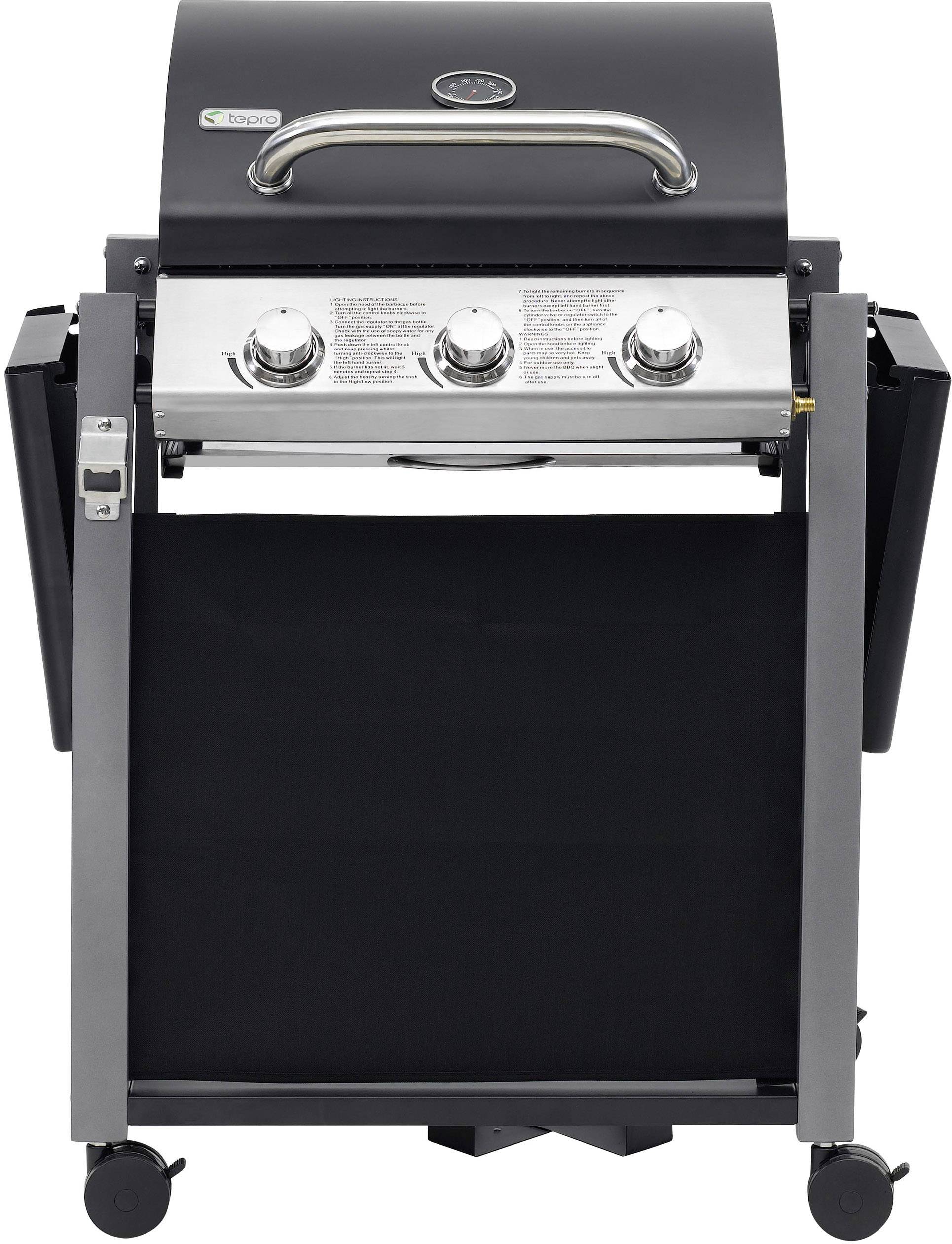 Tepro Garten Clarksdale Grillwagen Gas-Grill 3 Brenner Schwarz, Grau