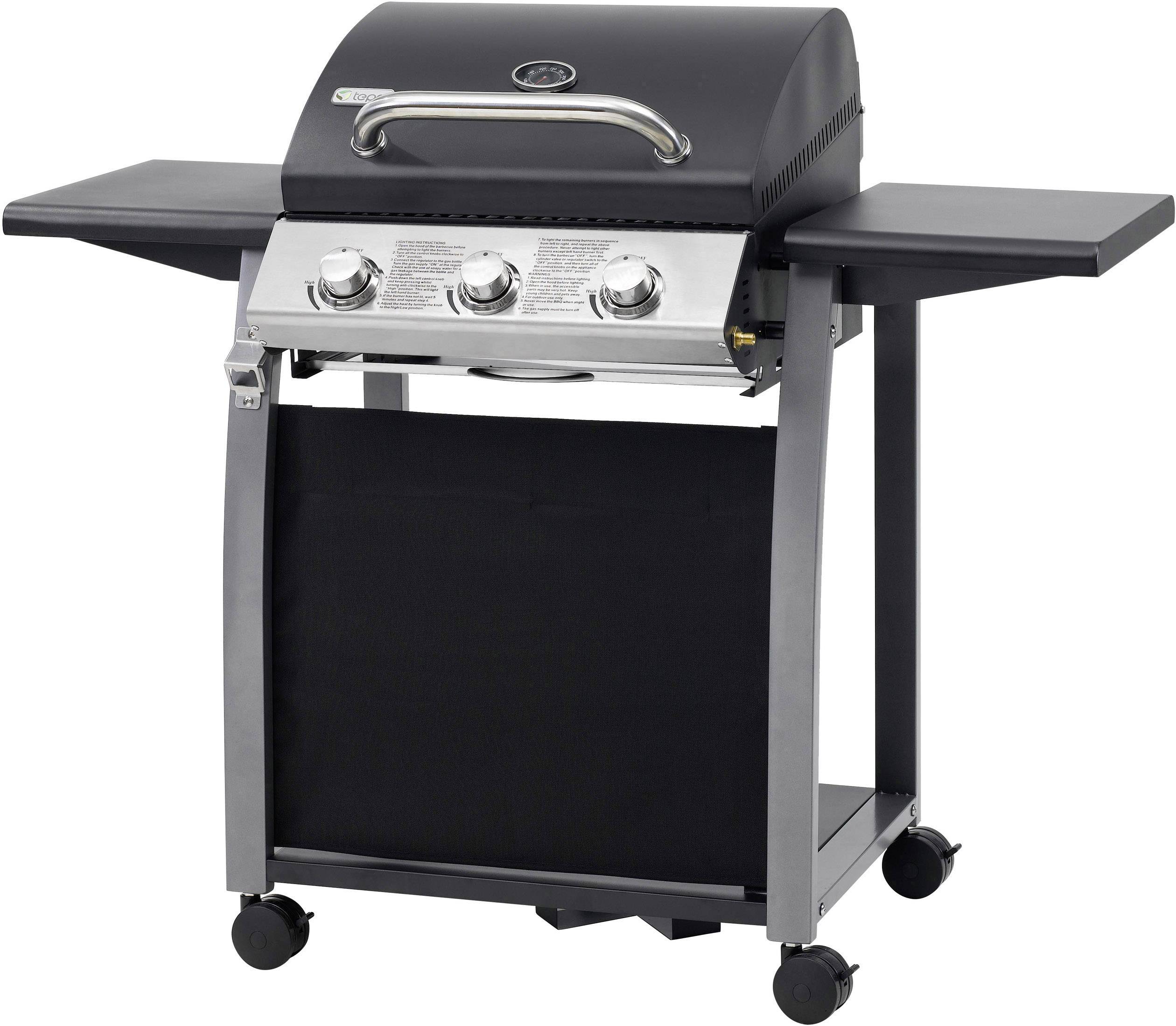 Tepro Garten Clarksdale Grillwagen Gas-Grill 3 Brenner Schwarz, Grau