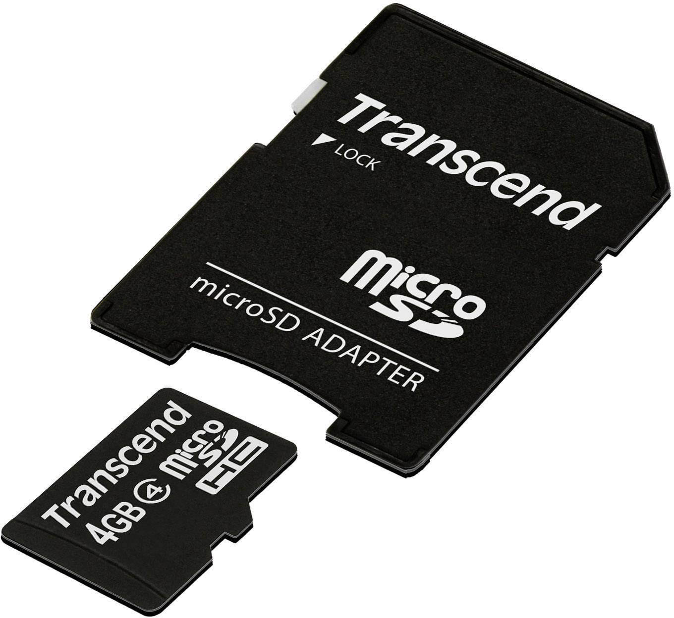 Transcend Standard microSDHC-Karte 4 GB Class 4 inkl. SD-Adapter