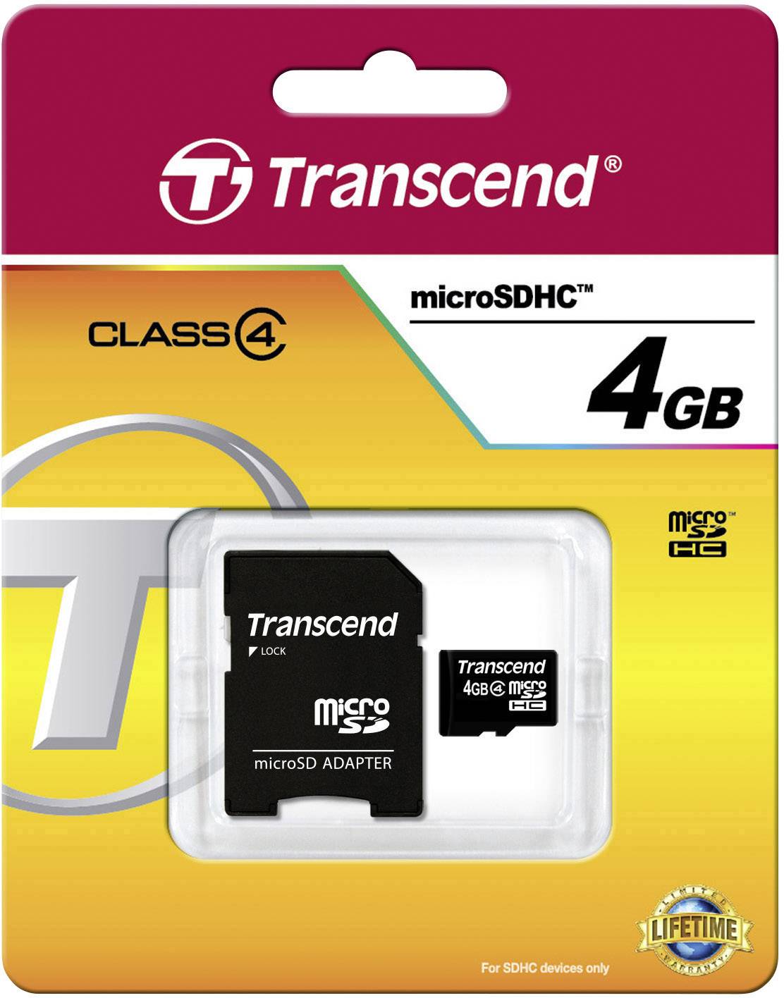 Transcend Standard microSDHC-Karte 4 GB Class 4 inkl. SD-Adapter