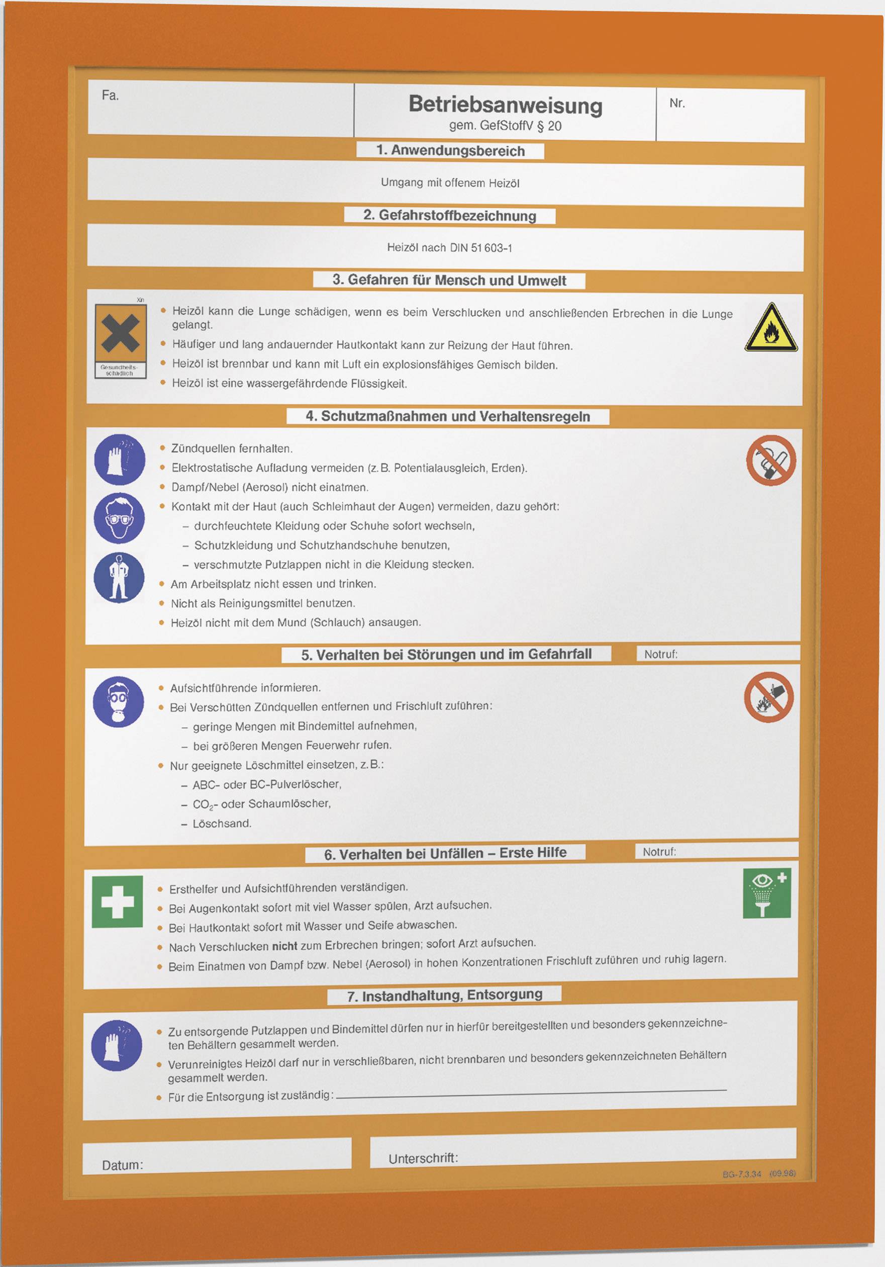 Inforahmen, selbstklebend, DIN A4, BxH 210x297 mm, orange, VE 10 Stück