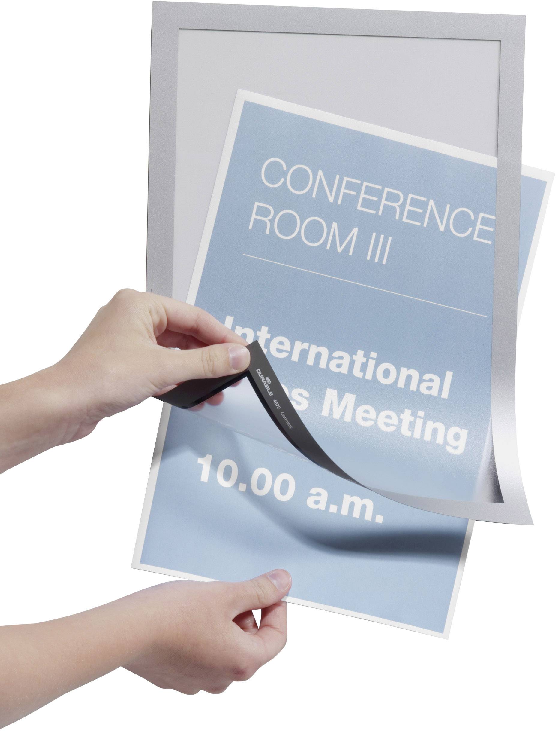 Durable DURAFRAME® A4, selbstklebender Informationsrahmen, Silber 10er Set