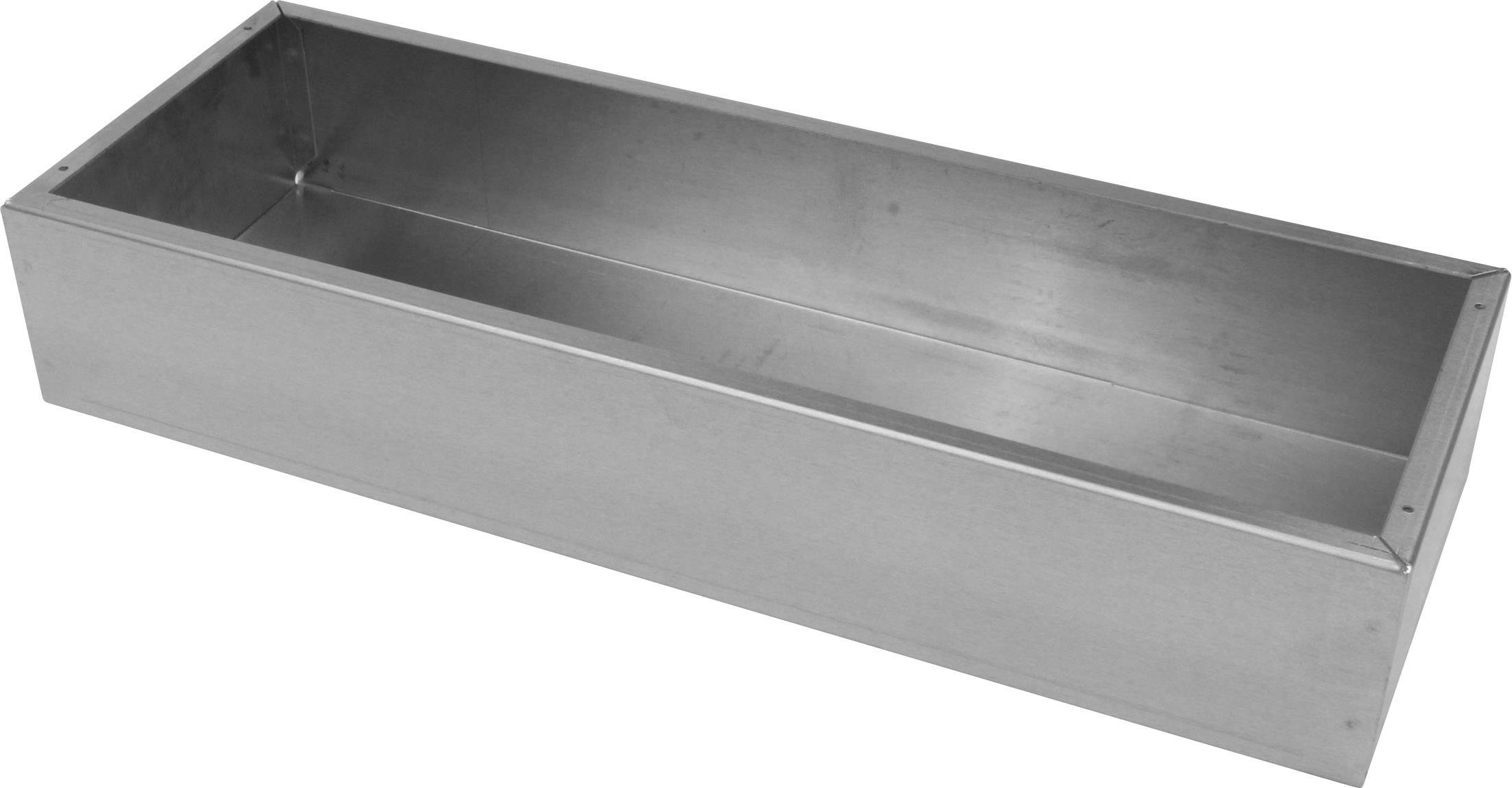 Metallbehälter in rechteckiger Form, silberfarben, mit glatter Oberfläche und ohne sichtbare Griffe oder Deckel.
