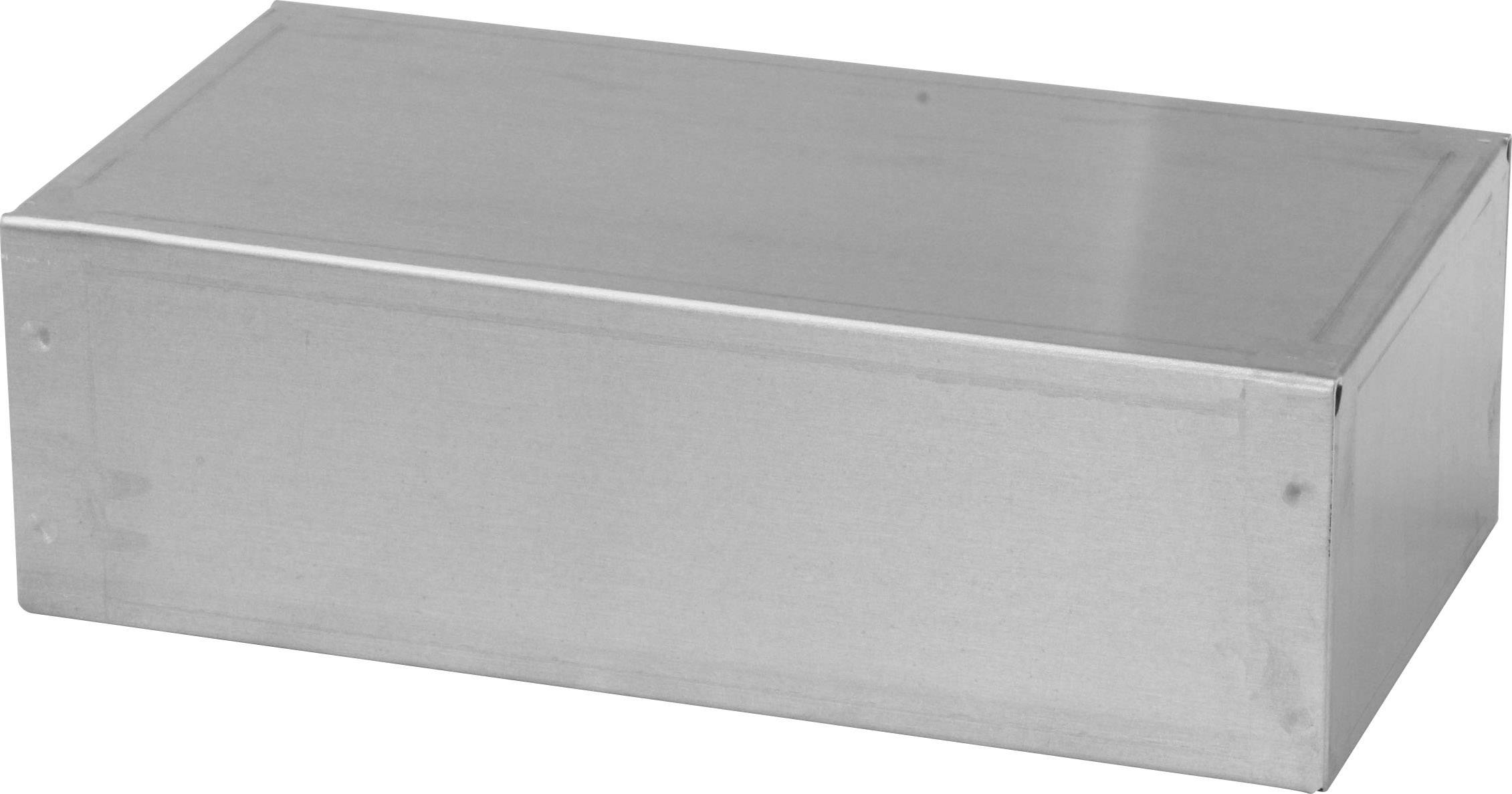 Rechteckiger, metallischer Kasten ohne erkennbares Markenzeichen oder spezifische Merkmale, auf einer weißen Fläche platziert.