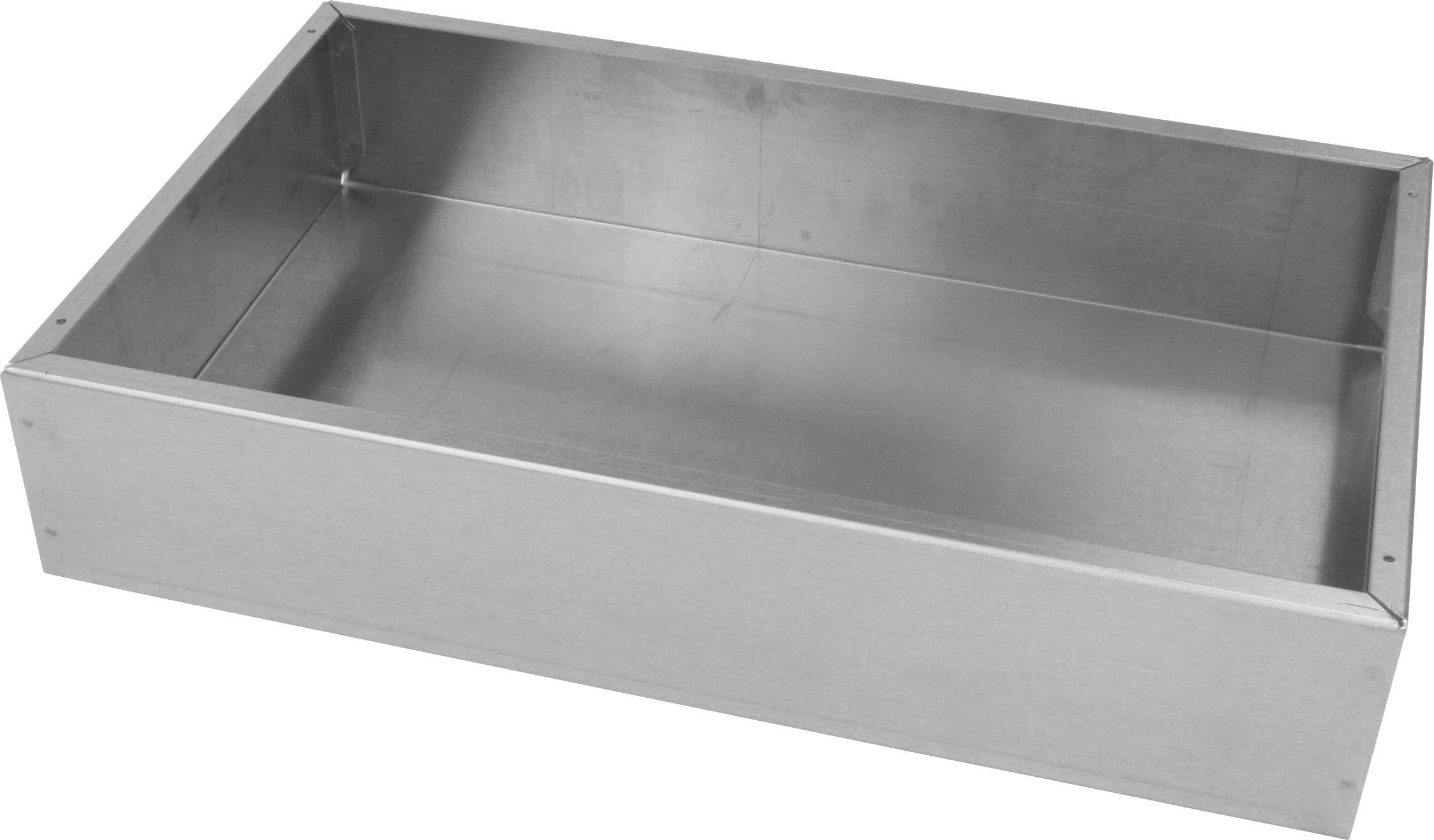 Metallschale aus Edelstahl in rechteckiger Form, zeigt klare Kanten und glänzende Oberfläche, geeignet für industrielle Anwendungen.