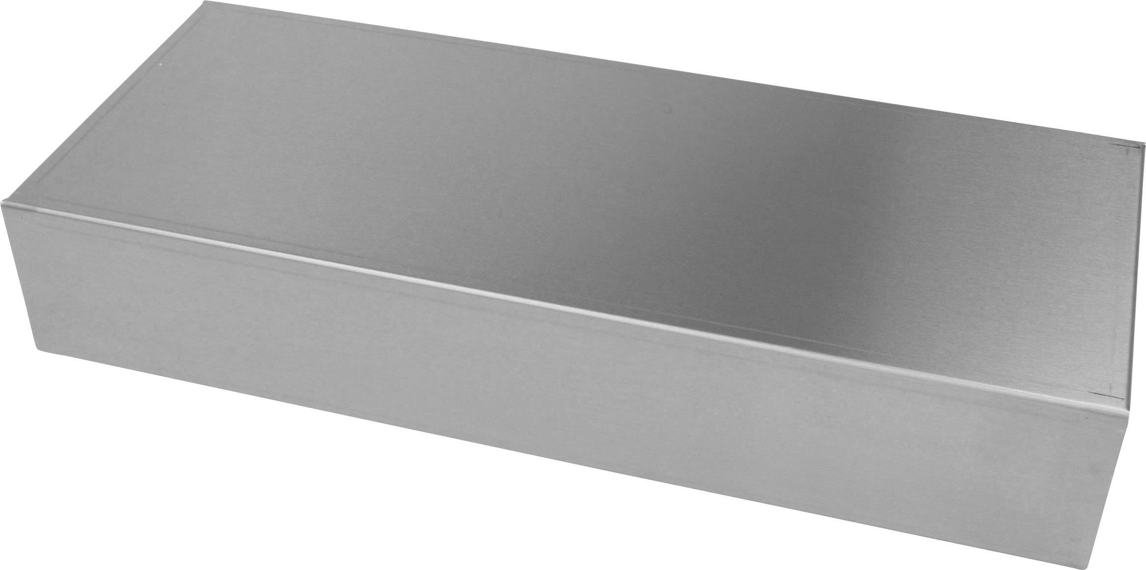 Rechteckige silberne Metallbox mit glatter Oberfläche. Keine sichtbaren Marken oder Etiketten.