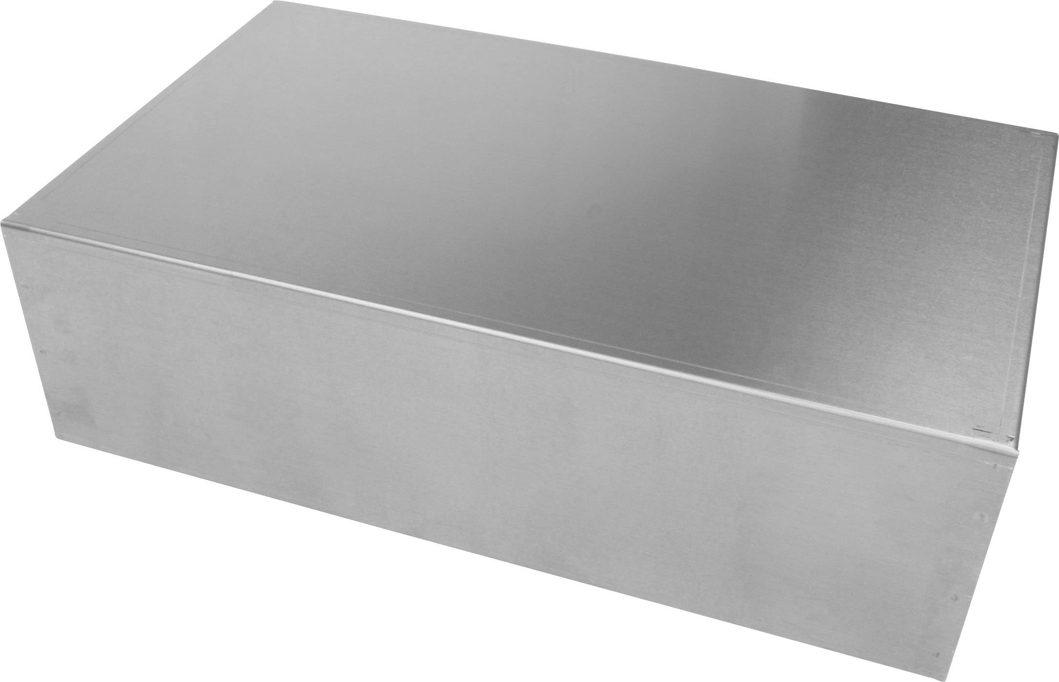 Rechteckiger Metallkasten, geschlossen, silberfarben, zeigt keine sichtbaren Beschriftungen oder dekorativen Elemente.