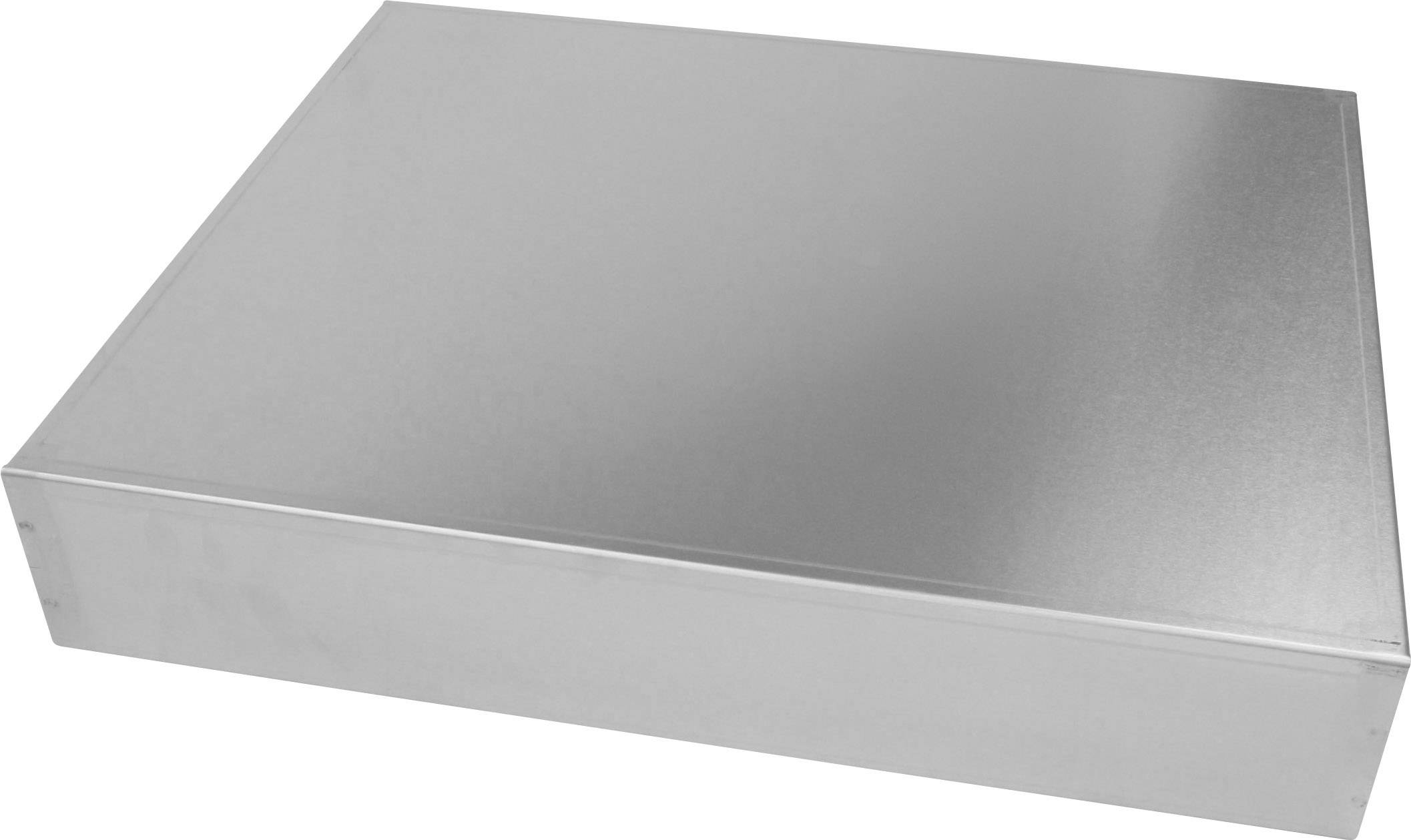 Ein rechteckiger, flacher Metallkasten mit glatter Oberfläche, verwendet zur Aufbewahrung oder als Gehäuse für technische Geräte.