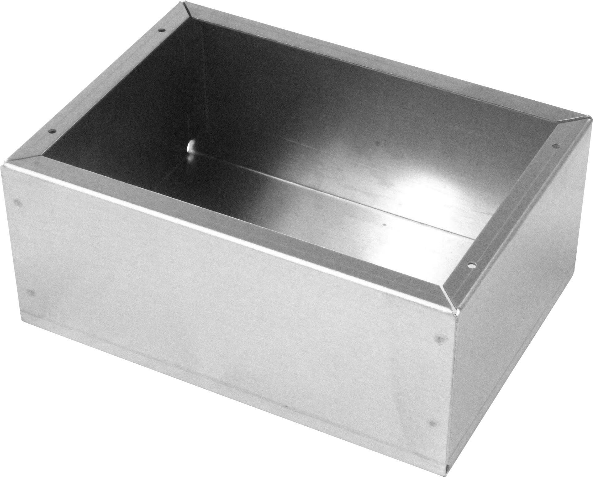 Rechteckige Metallbox mit offenen Deckel, glänzende Oberfläche. Geeignet für industrielle Anwendungen.