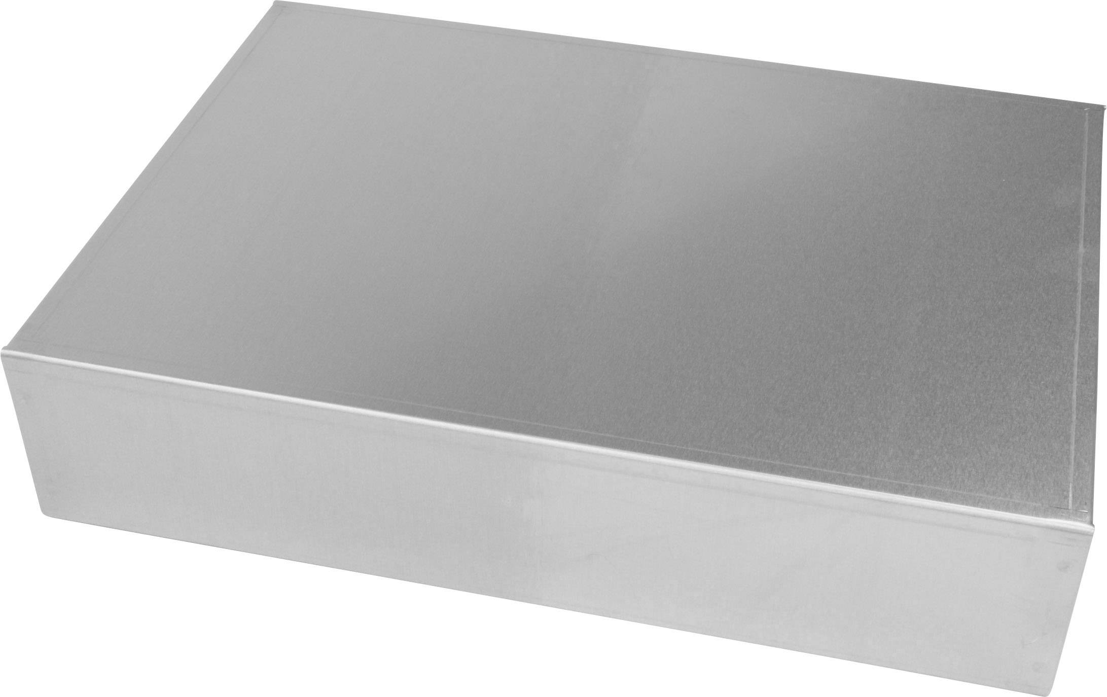 Ein rechteckiger, silberner Metallkasten ohne sichtbare Beschriftung oder Merkmale.
