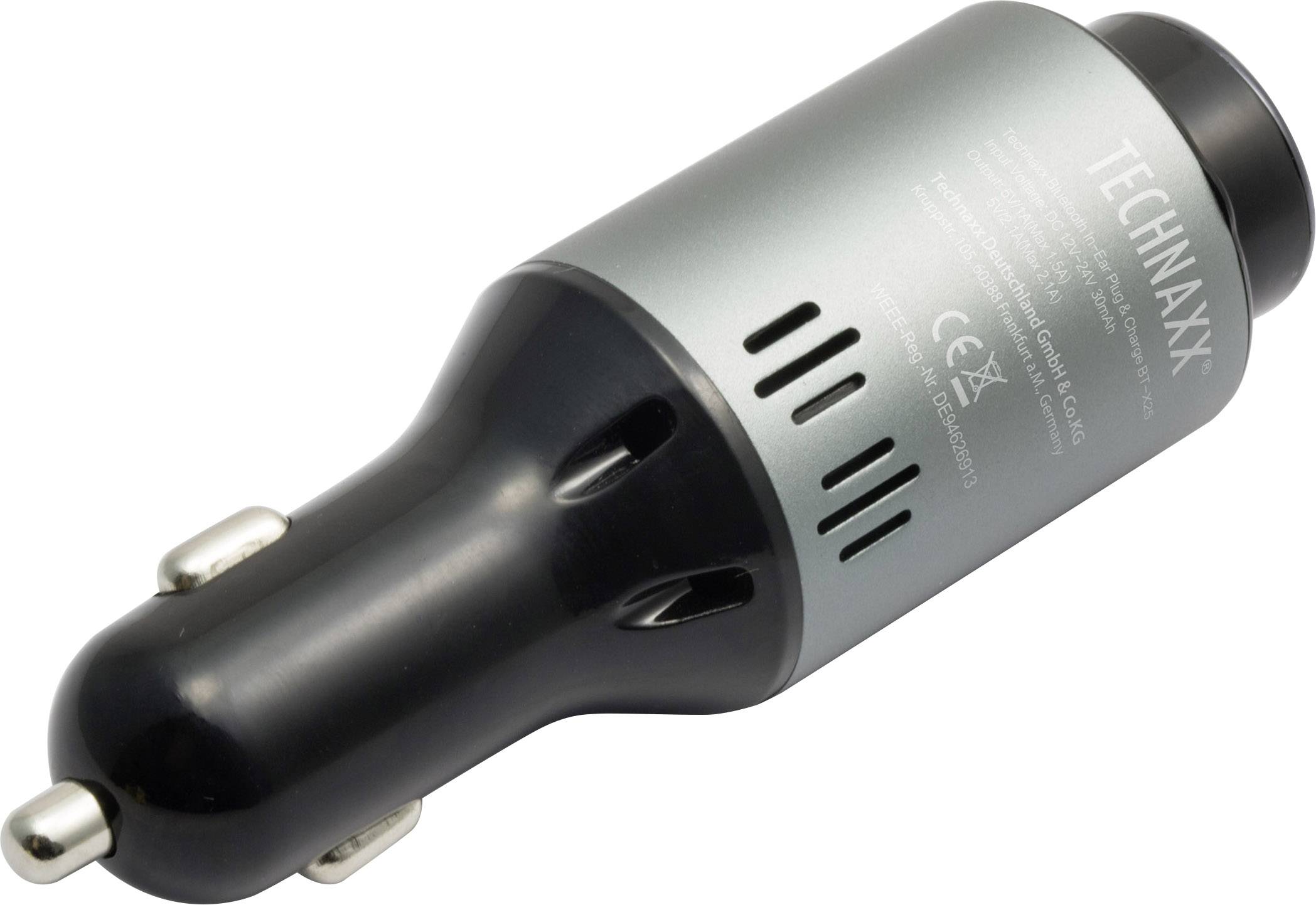 Technaxx BT-X25 Handy In Ear Headset Bluetooth® Stereo Schwarz, Grau Lautstärkeregelung, Batterieladeanzeige, Mikrofon-Stummschaltung