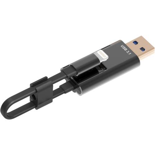 ednet Smart Memory Lecteur de carte mémoire externe noir USB 3.2 (2è gén.) (USB 3.1), Apple Lightning, microSD