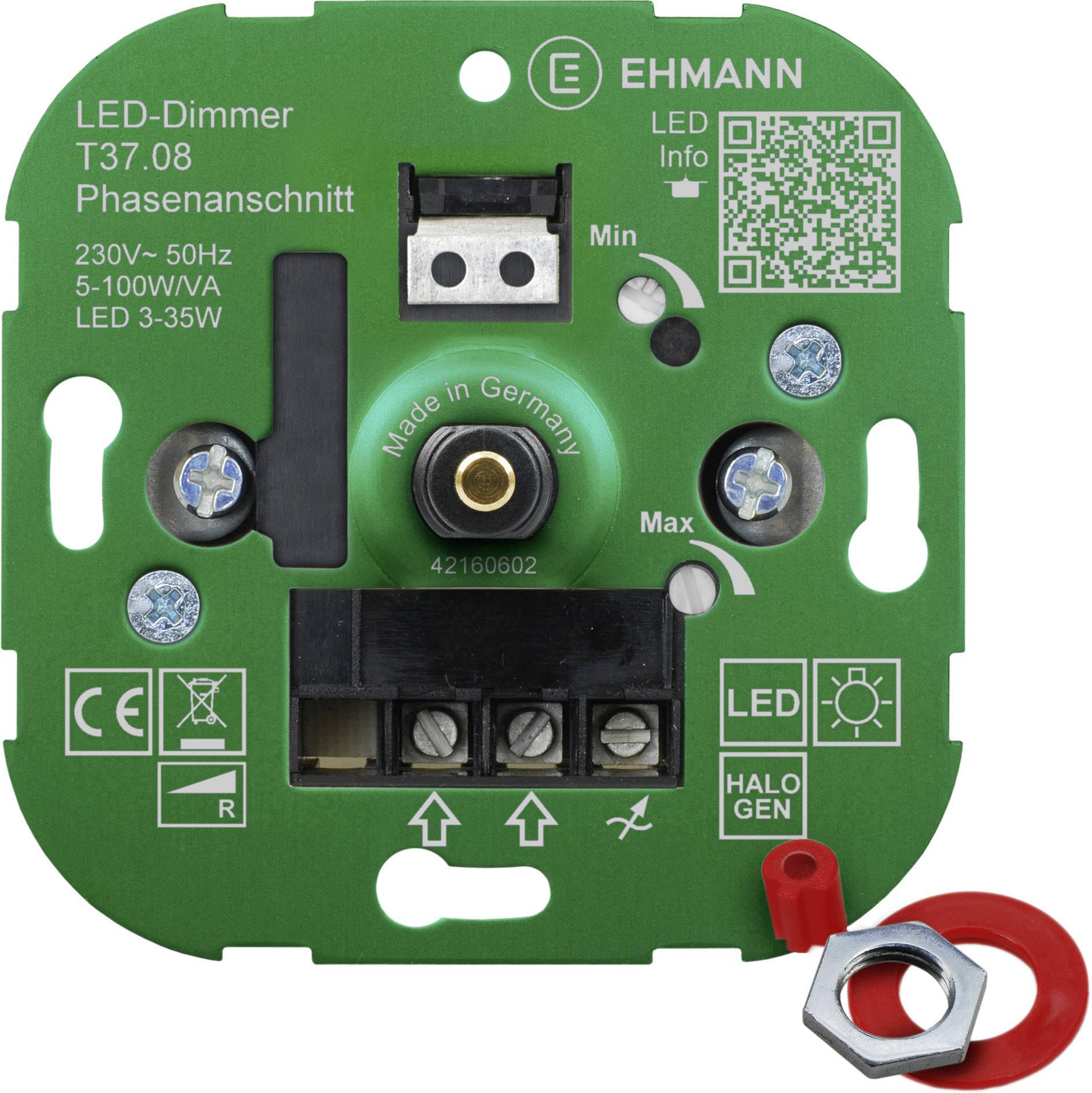 Ehmann 3760c0800 Unterputz Dimmer Geeignet für Leuchtmittel: LED-Lampe, Glühlampe, Halogenlampe Weiß