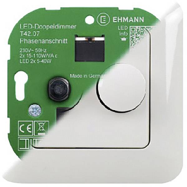 Ehmann 4260c0701 Unterputz Dimmer Geeignet für Leuchtmittel: LED-Lampe, Glühlampe, Halogenlampe Weiß