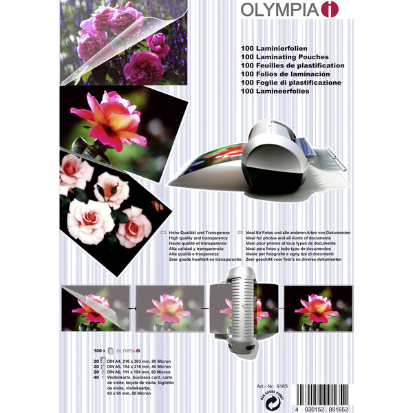 Olympia Laminierfolie DIN A4, DIN A5, DIN A6, 95 x 60 mm 80 micron 1 Set