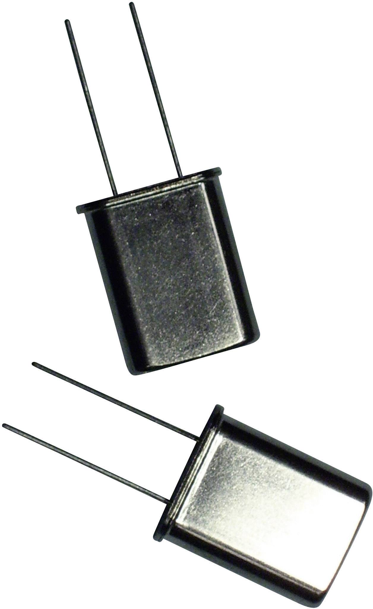 Zwei Quarz-Oszillatoren mit Metallgehäusen und vier Pins, diagonal ausgerichtet. Sie werden in elektronischen Schaltungen verwendet.