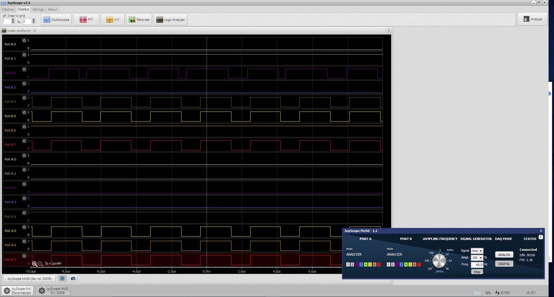 Joy-it JT-ScopeMega50 USB-Oszilloskop 15MHz 2-Kanal, 16-Kanal 8 Bit Digital-Speicher (DSO), Mixed-Signal (MSO), Logic-Analyser