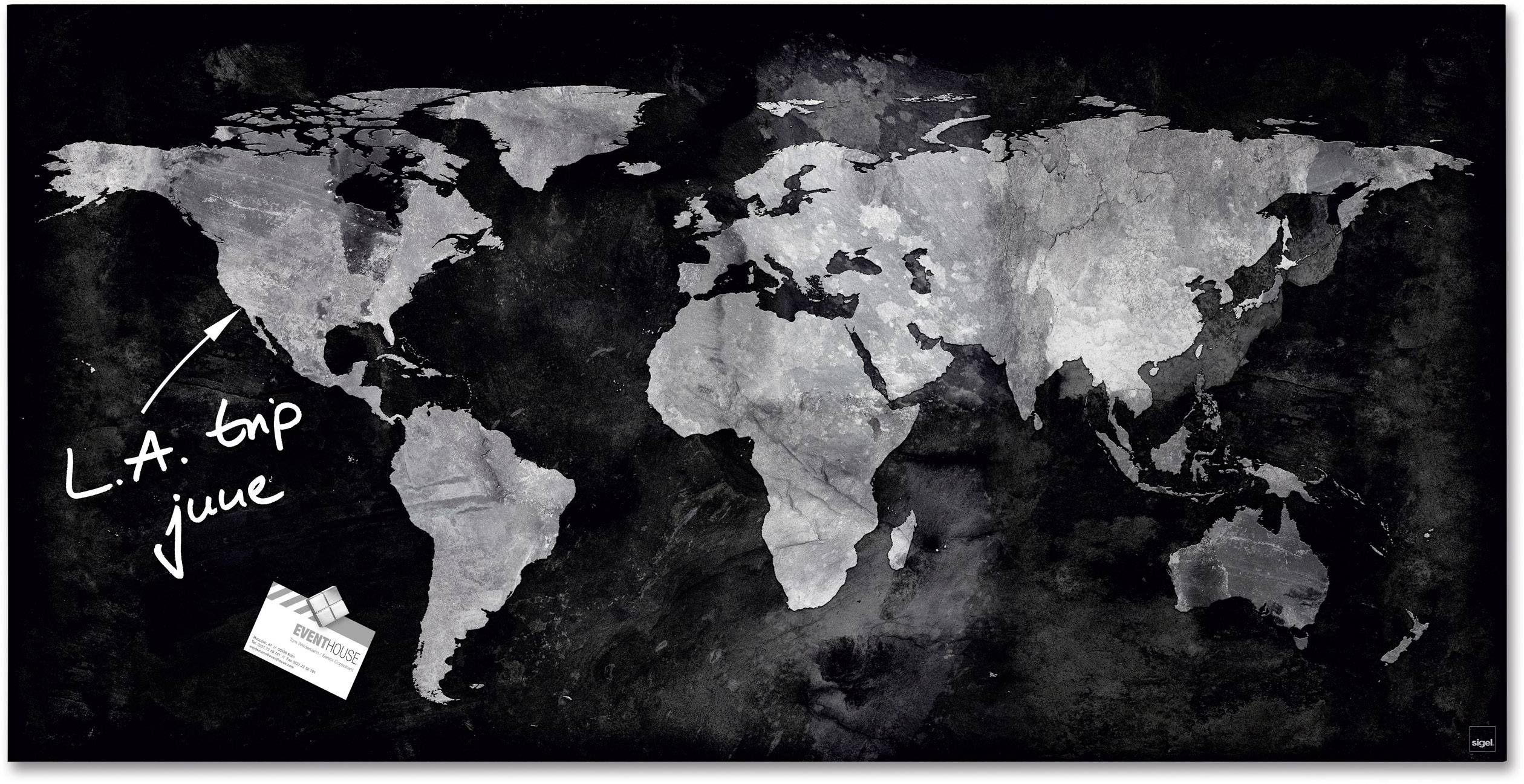 SIGEL Magnetboard Artverum GL270 910x460x15mm Glas World-Map